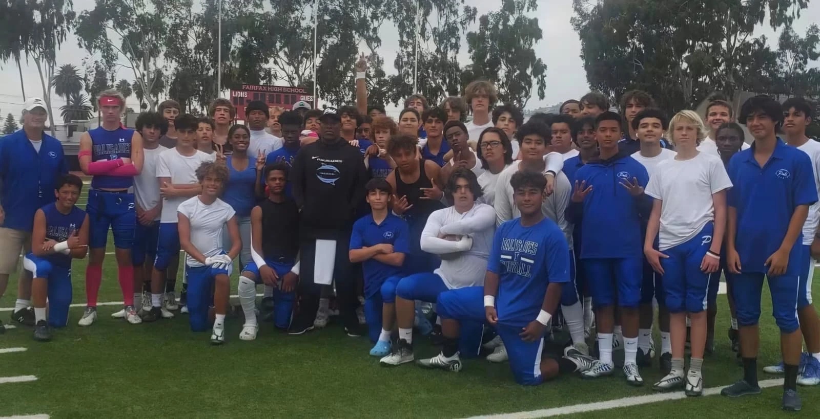 Coach Todd with his Pacific Palisades team back on the field at Fairfax High School